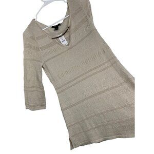NWT White House Black Market WHBM Sz M Metalic Tunic Sweater M Beige Gold